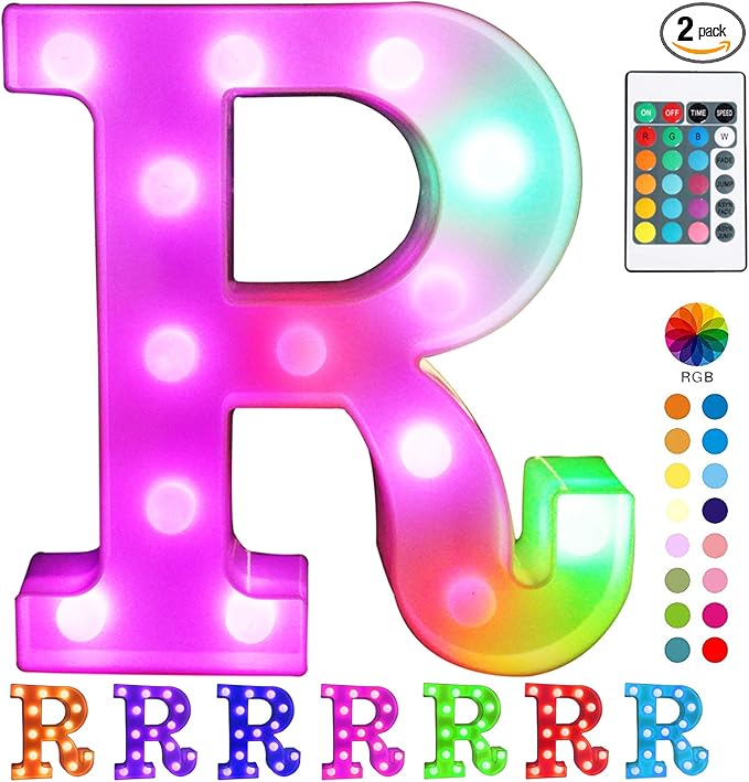 Pooqla Colorful LED Marquee Letter Lights with Remote – Light Up Marquee Signs – Party Bar Letters with Lights Decorations for The Home - Multicolor R