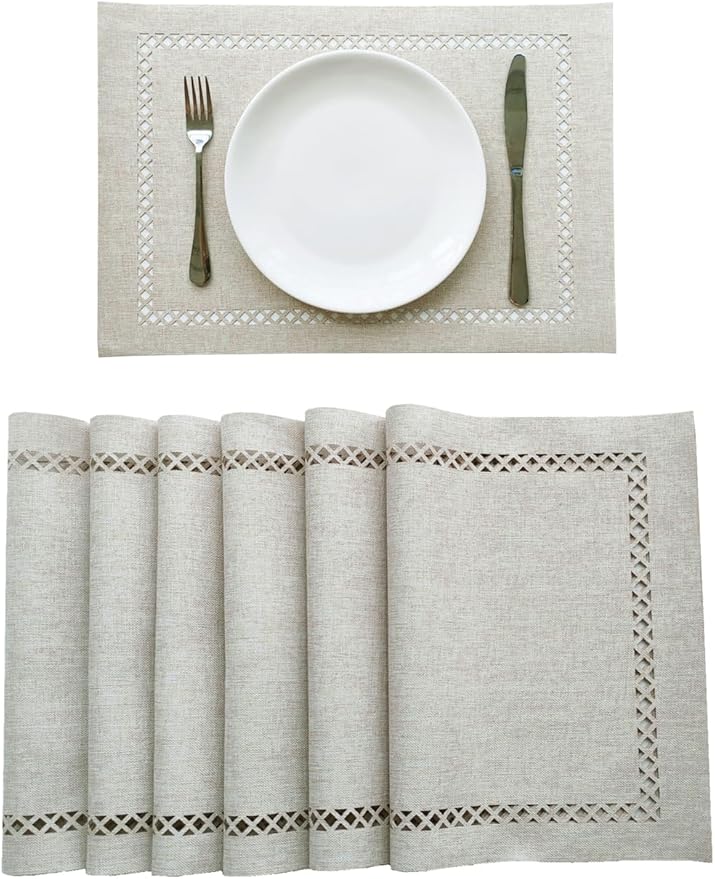 Placemats Set of 4, Set of 6 for Dining Table, Placemats with Hollow Edge Table Cloth Set, Table Mats for Dining Table 12"x18" Off-White
