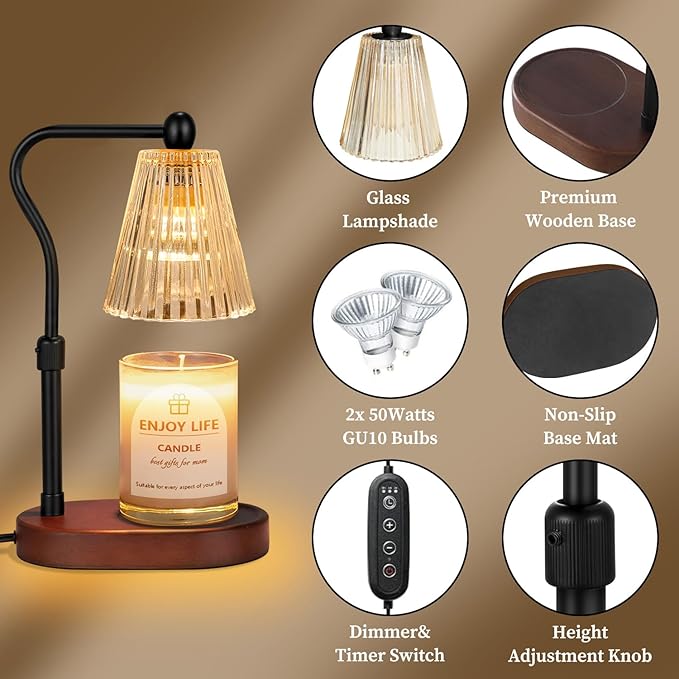 Candle Warmer Lamp with Timer Dimmer Adjustable Height,Mothers Day Gifts,Electric Wax Warmer Vintage Home Decor for Scented Jar Candles,Birthday Gifts for Women