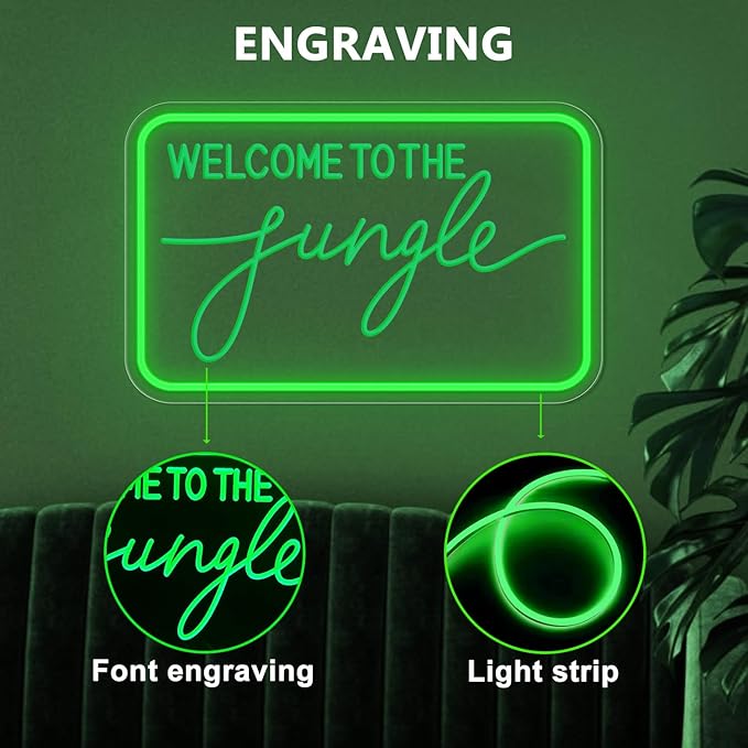 Welcome to The Jungle Neon Sign for Wall Decor, LED Neon Lights Party Decorations, USB Powered Switch Adjustable Brightness LED Neon Lights, for Office Room, Gym Room, Man Cave Decor