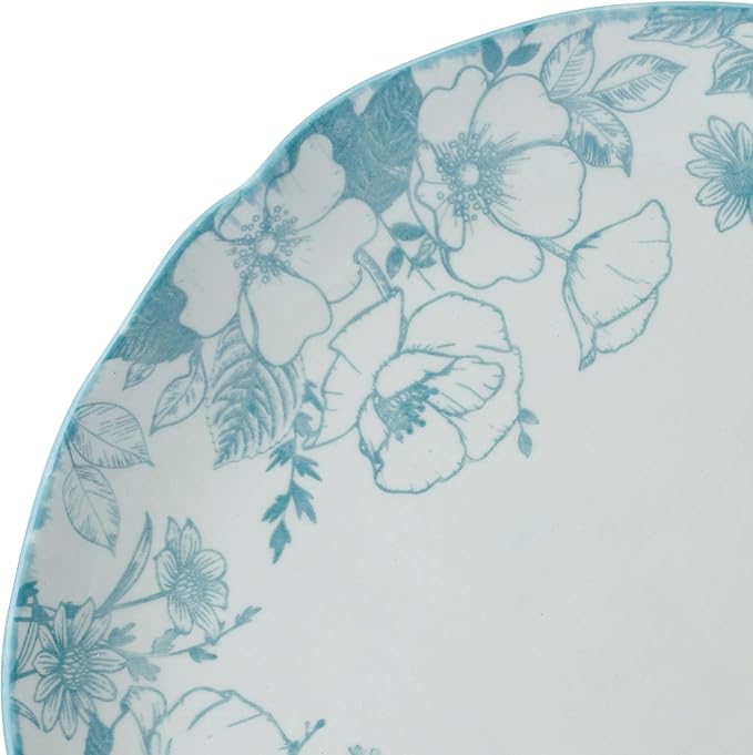 Pfaltzgraff Garden Blossom Floral 12 Piece Plate Bowl Dinnerware Set, Blue