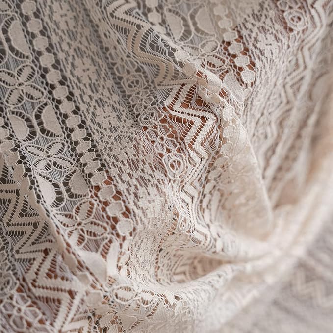 JOOJA 84 inch Length 2 Panels Set Rod Pocket Farmhouse Beige Crochet Semi Sheer Lace Boho Curtains, Vintage Cotton Tassel Window Treatment for Bedroom Living Room 59x84