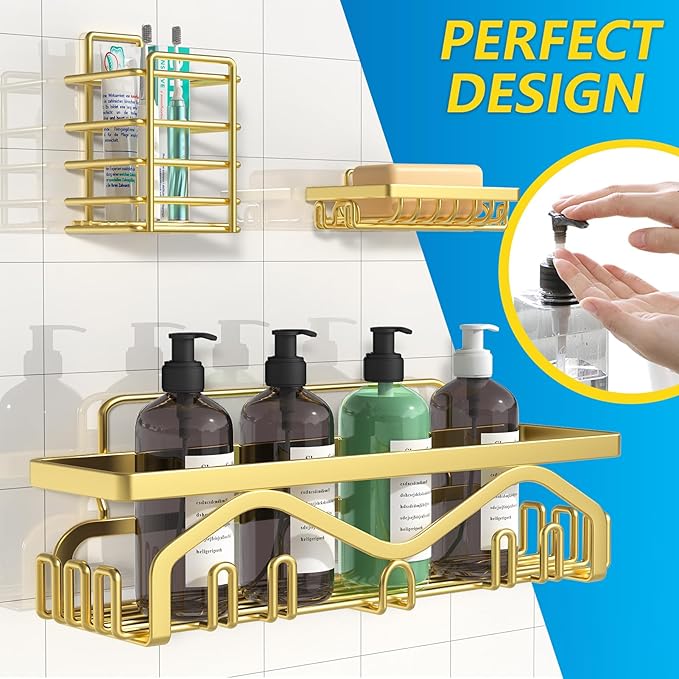 Coraje Shower Caddy - 5-Pack Adhesive Shower Organizer, Large Capacity, Rustproof, No Drilling Required