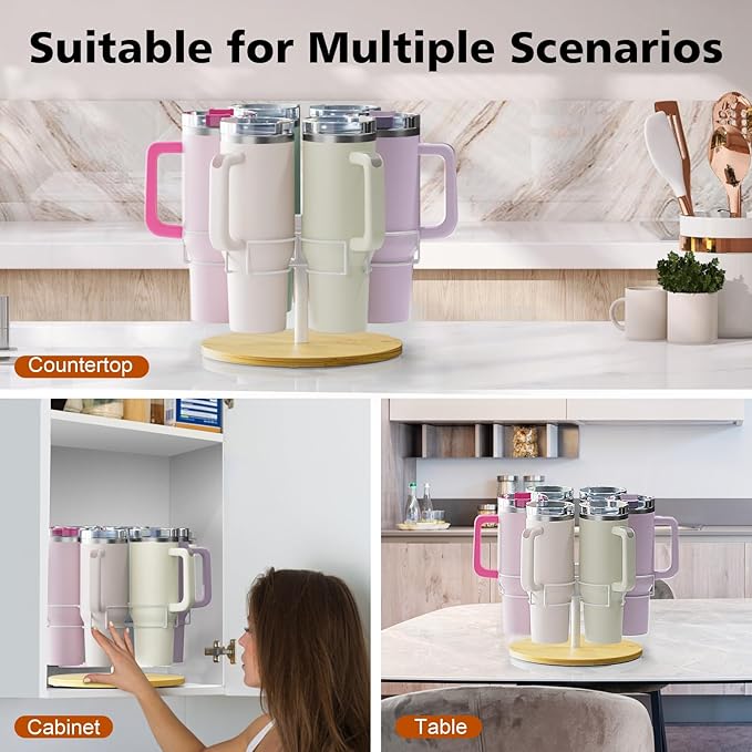 Water Bottle Organizer for Stanley 40 oz, Rotating Stanley Cup Organizer Holder, Tumbler Organizer Holder, Stanley Cup Accessories, Easy to Install, Natural๏ผPatented Product๏ผ