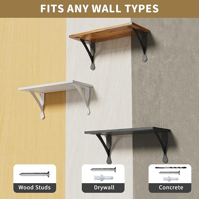 Wood Floating Shelves Set of 3, Wide Display Shelf Wall Mounted with Brackets, Easy Hanging Floating Shelves for Bedroom, Kitchen, Living Room, Bathroom (Black Wood Veins)