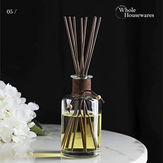 WHOLE HOUSEWARES Set of 4 Diffuser Bottles with Sticks - 7.5oz Empty Glass Diffuser Bottle for Essential Oils - Oil Diffusers Container with 32pcs Reed Sticks for Aromatherapy and Home Fragrance