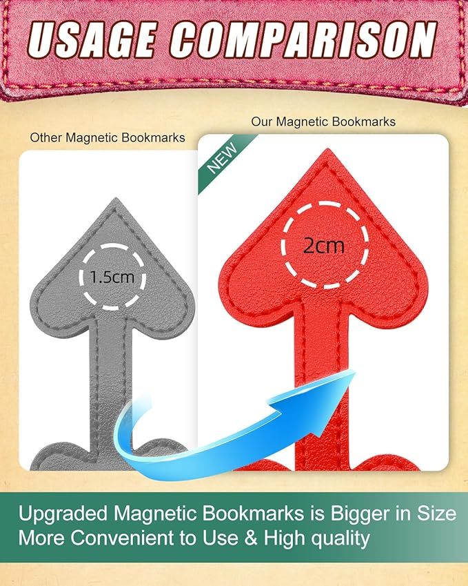 3Pcs Heart-Shaped Magnetic Leather Bookmarks - Romantic Heart Bookmarks, Faux Leather Book Mark with Double-Sided Magnets, Love Gifts for Women, Students, Reading Lovers (Red+Black+Brown)
