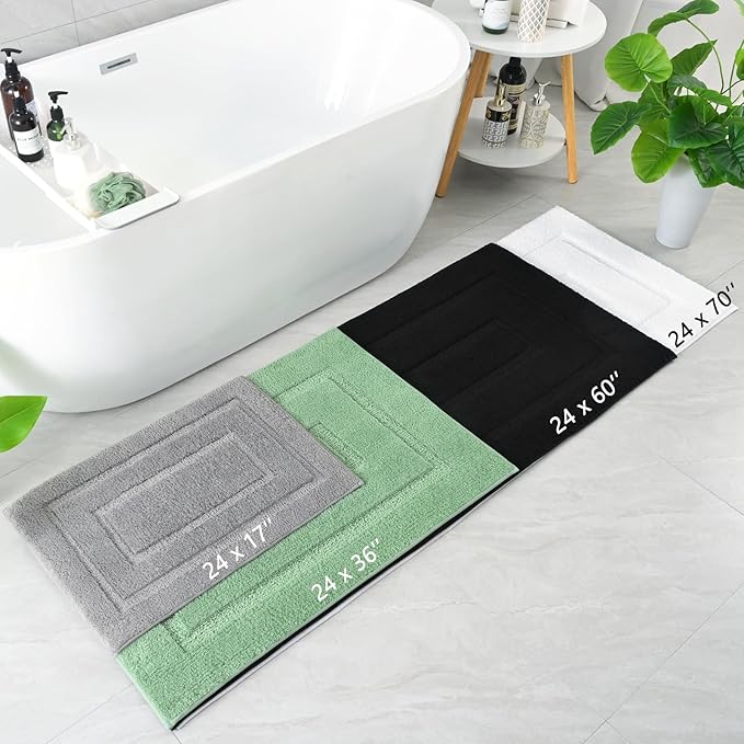 HOMORE 24x60 Inch Bathroom Rug, TPR Backing Non Slip Long Bathroom Runner Rug, Thick Soft and Absorbent Microfiber Bath Mat, Washable Plush Bath Rugs and Mats for Shower Floor, Sage Green