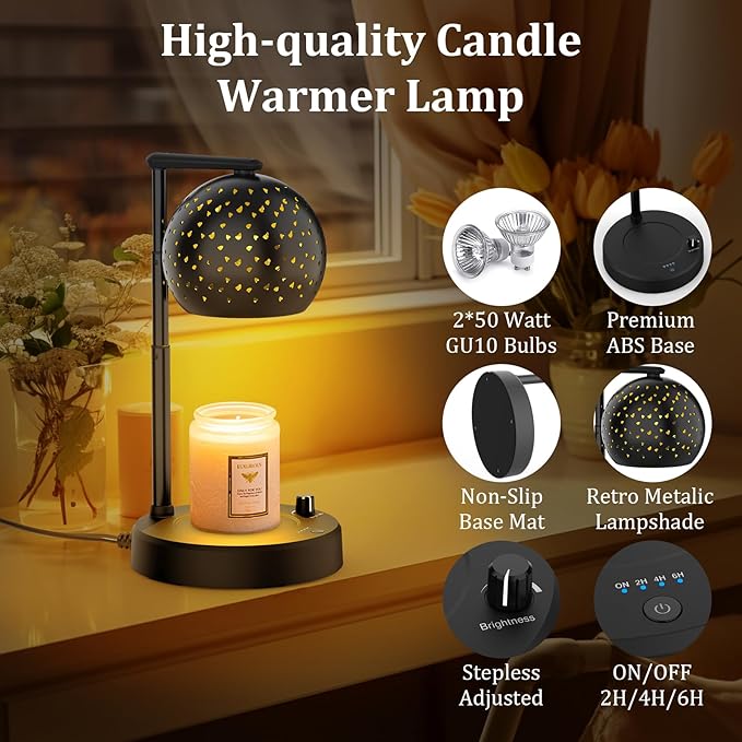Candle Warmer Lamp, for Mom Women, Candle Warmer with Timer and Dimmer, Electric Wax Melt with 2 Bulbs, Housewarming Gifts New Home Room Decor