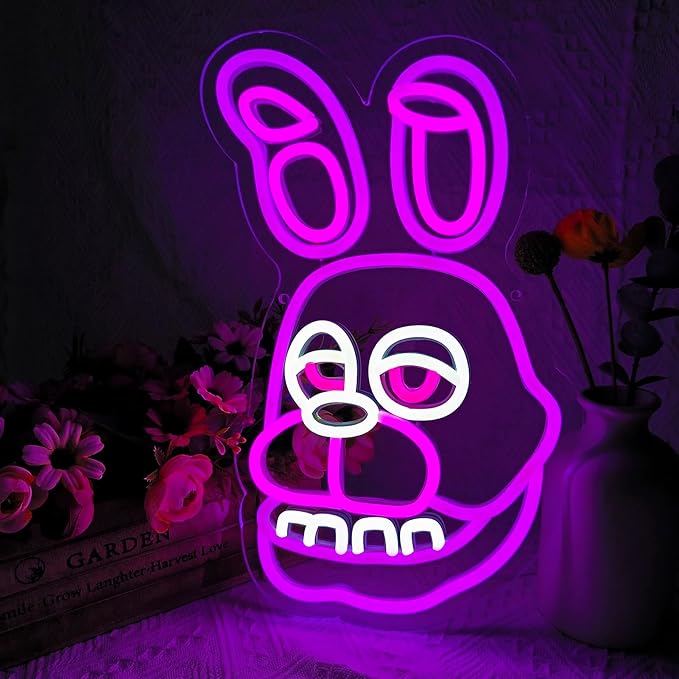 Funny Rabbit Neon Sign for Wall Decor, Anime Rabbit LED Light for Bedroom, Game room, Kids' Room, Birthday Decorations, USB Powered, Pink, Purple, 14.1 in x8.9 in