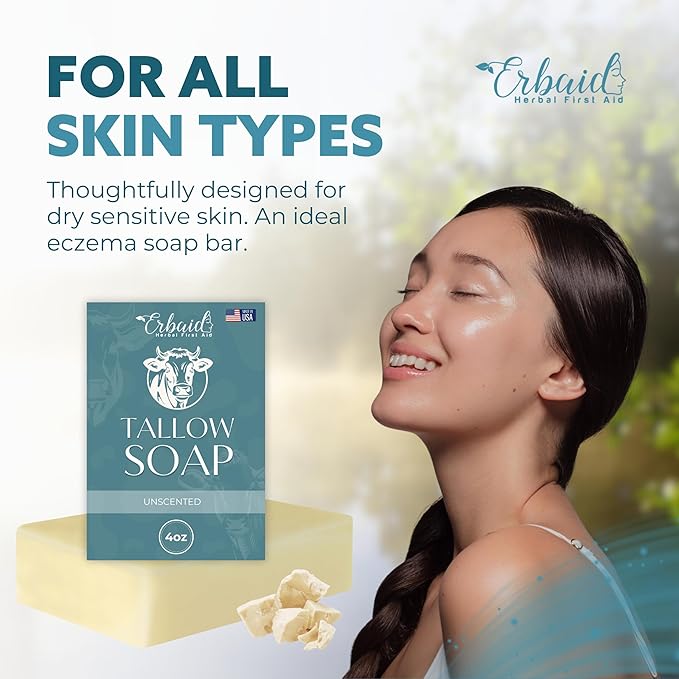 Beef Tallow Soap Bar – All Natural Grass Fed Tallow Soap Unscented – Moisturizing Face & Body Wash Great for Eczema, Dry, Itchy, Sensitive Skin – Handcrafted Bath Soap for Adults, Kids, Made in USA
