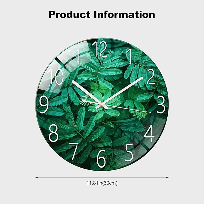 Ergocar Glass Wall Clock Silent Scanning Mechanical Round Glass Wall Clock, Suitable for Living Room, Kitchen, Office.