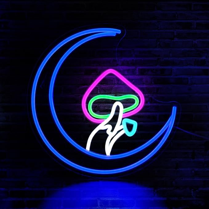 Mushroom Moon Neon Sign Led Neon Signs for Wall Decor Blue Light Up Sign Preppy Girls Room Decor USB Powered