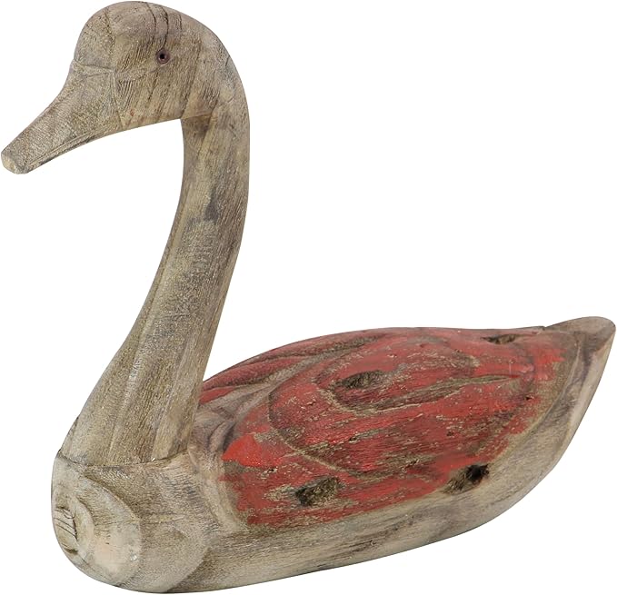Deco 79 Wood Duck Decorative Sculpture Home Decor Statues, Set of 2 Accent Figurines 13", 11"W, Brown