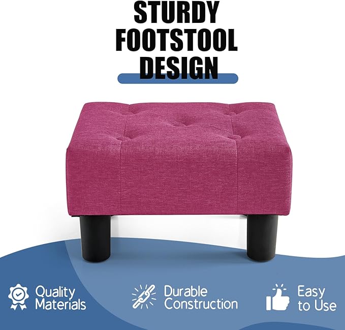 BRIAN & DANY Small Foot Stool, Linen Foot Stools with Legs, Stable Small Footstool for Living Room, Dragon Fruit Red