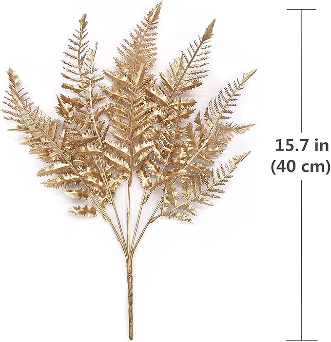 Artificial Plants Golden Boston Grass, For Christmas Decoration Fake Plant Leaf Bush Grass Fern Bushes Faux Shrubs Greenery Indoor Outside Planter Filler Festival Home Garden Decor - Gold 2 Pack