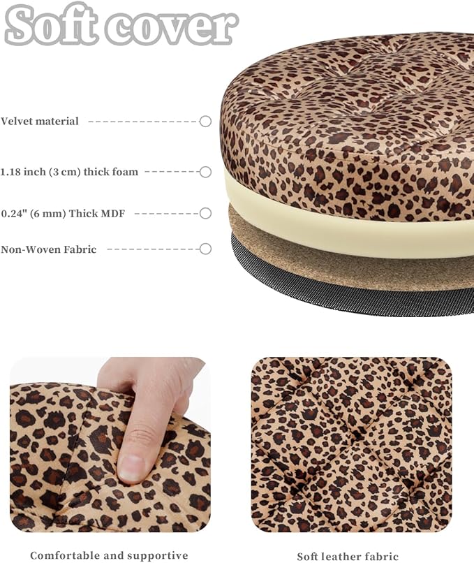 Storage Ottoman, Folding Foot Stool with Thicker Foam Padded Seat Small Velvet Storage Ottoman Foot Rest for Living Room Foldable Coffee Table 14x14x13in, Leopard Print