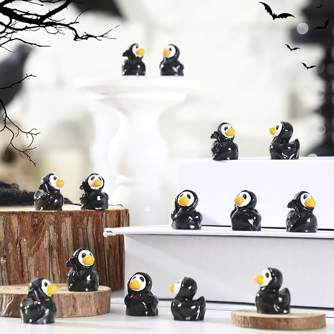 50 Pcs Mini Resin Ducks Halloween Tiny Duck Figurines Bulk Miniature Duckies for Garden Micro Landscape Halloween Party Decoration DIY Craft Accessories(Grim Reaper)