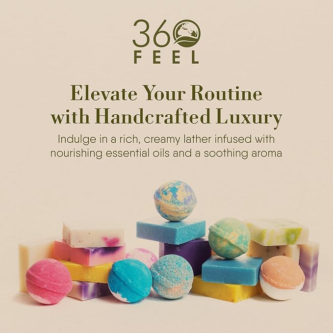 360Feel Assorted Handmade Soap Gift Set - Nourishing and Hydrating Bar Soaps - Infused with Four Refreshing Assorted Scents - Earthy, Floral, Fruity, and Sweet Fragrances - Ideal Gift - Set of 4