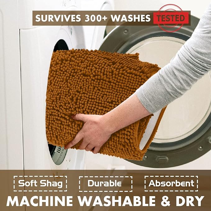 LuxUrux Bathroom Rug Set-Extra-Soft Plush Bath mat Shower Bathroom Rugs,1" Chenille Microfiber Material, Super Absorbent (30" x 20" Plus 23" x 15", Pumpkin)