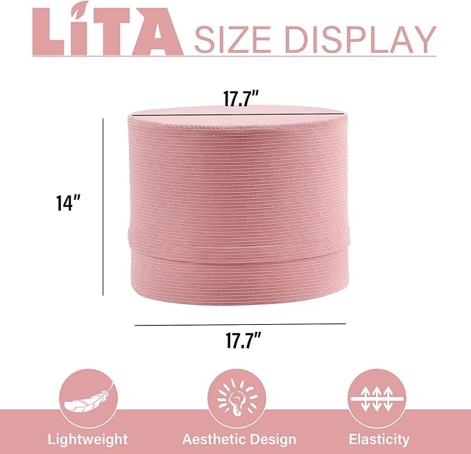 LITA Round Stuffed Pouf Ottoman, Corduroy Poufs with High-Density Foam Filling and Washable Cover, Furry and Fluffy Bean Bag Foot Stools Ottoman for Living Room, Bedroom, Office, Pink