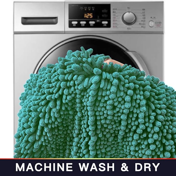 Walensee Large Bathroom Rug Non Slip Bath Mat (72x24 Inch Turquoise) Water Absorbent Super Soft Shaggy Chenille Machine Washable Dry Extra Thick Perfect Absorbant Best Plush Carpet for Shower Floor