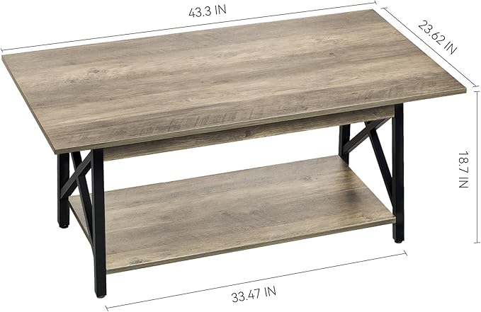 GreenForest Coffee Table with Storage, 43 inch Large Modern Coffee Tables for Living Room, X-Frame Design Farmhouse Coffee Table Space Saving Living Room Tables, Easy Assembly, Grey Wash