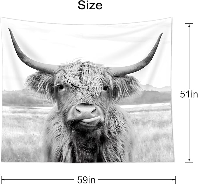 AMBZEK Highland Cow Tapestry, 51Hx59W Inch, Funny Western Decor, Wall Art for Bedroom, Dorm, Living Room