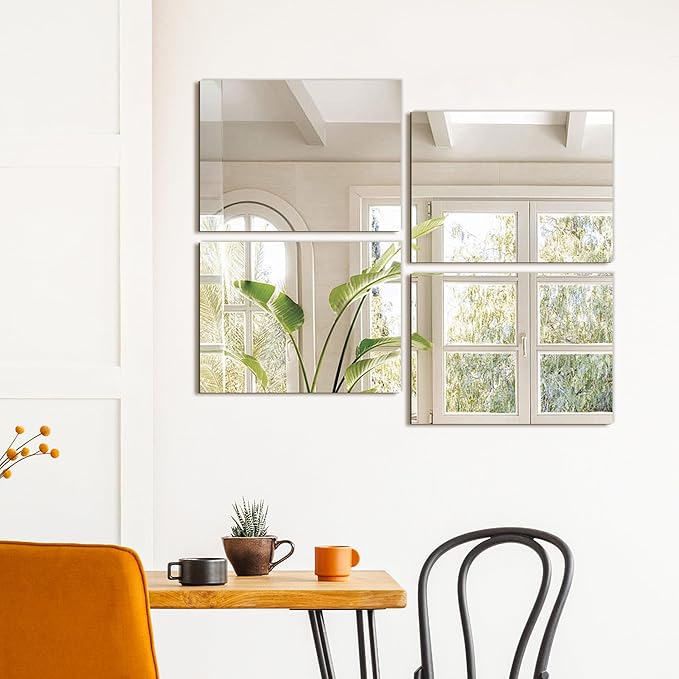 Wall Mirror Tiles, 16"x12"x4PCS Full Length Home Gym Mirror for Garage, Bedroom, Living Room, Over The Door