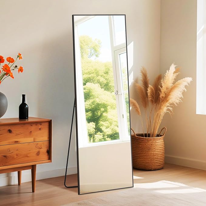 DUMOS Wall-Mounted Full Length Mirror 21"x 64" for Bedroom, Full Body Floor Mirror with Stand, Hanging or Leaning for Wall, Black