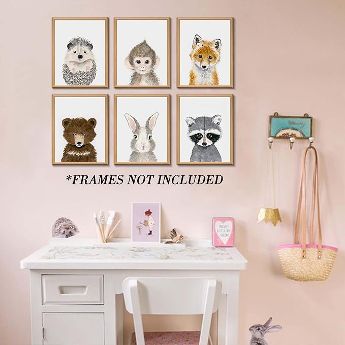 Little Orchard Nursery Room Wall Art: Cute Safari Animal decorations - Bear, Fox, Rabbit, Fawn for Baby Bedrooms