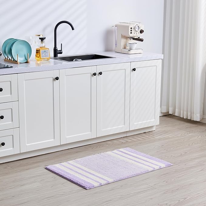 CozeCube Purple Striped Bath mats for Bathroom Non Slip, Fluffy Absorbent Microfiber Bath mat Washable, Aesthetic Bathroom Rugs, Cute Bath mat for Sink, 24" x 16"