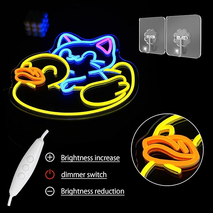 Cat Neon Sign for Wall Decor Duck Neon Light Animal LED Neon Sign USB Powered LED Neon Light for Bedroom Zoo Pet Shop Cat House Decoration(13.5"*12.9")