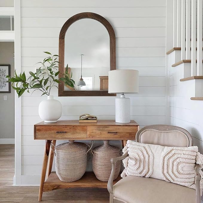 LOSOUR Arched Mirror, Farmhouse Decor Solid Wood Frame Wall Mirror, Bathroom Mirrors, Large Vintage Mirror for Bathroom, Living Room,Bedroom, Entryway, Hallway,Foyer (Coffee, 20inch*30inch)