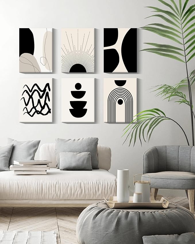 ๐๐ฟ๐๐ผ๐๐บ Abstract Boho Wall Art Minimalist Geometric ๐๐ฟ๐ฎ๐บ๐ฒ๐ฑ Wall Decor 12x16in Boho Room Decor Black Brown Beige Line Art Canvas Painting Mid Century Modern Prints Bohemian Posters for Living Room