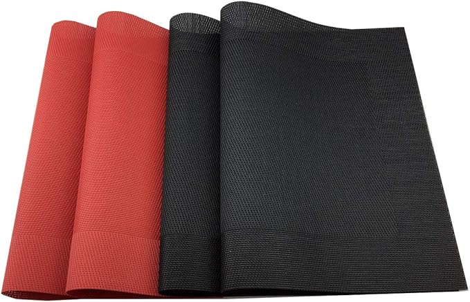 Gugrida Vinyl Black Placemats Heat Resistant Dining Table Mats Non-Slip Washable Place Mats Set of 6 (Black)