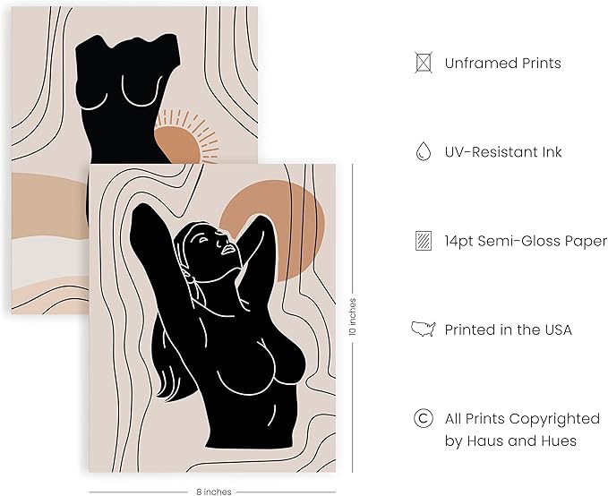 HAUS AND HUES Boho Prints Neutral Wall Art - Set of 6 Boho Art Prints Mid Century Modern Wall Art | Aesthetic Posters for Wall Bohemian Wall Decor (8x10 Unframed)