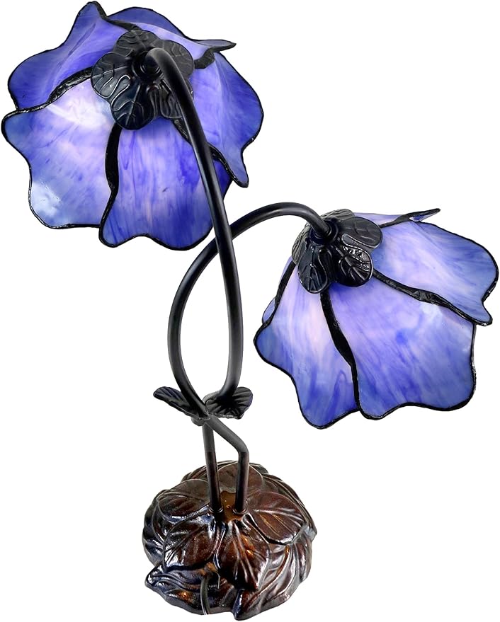 Dale Tiffany TT12147 Poelking 2-Light Blue Lily Table Lamp, Dark Antique Bronze