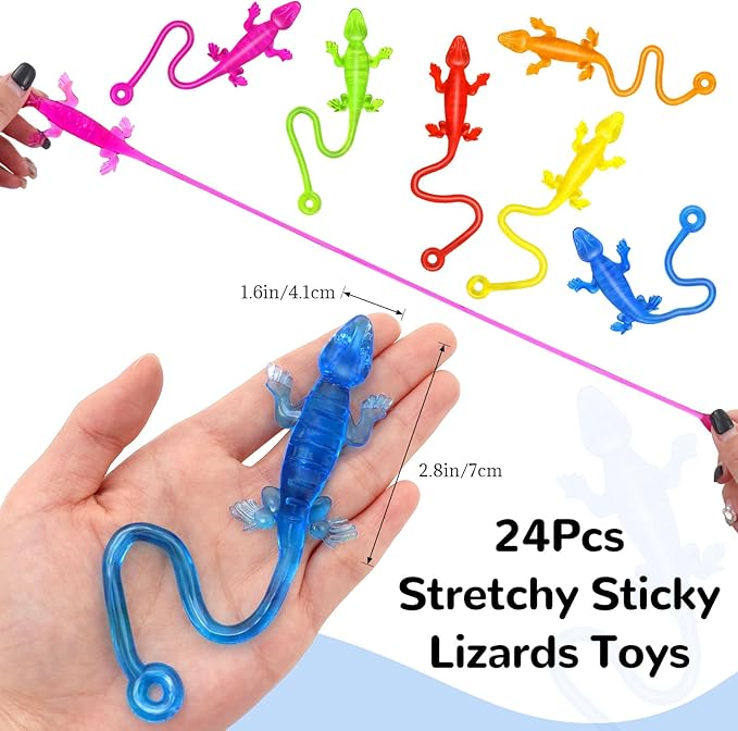 24PCS Stretchy Sticky Lizards, Rubbery Lizards Toys for Kids, Colorful Sticky Geckos for Party Favors Goodie Bags Stuffers Pinata Filler, Reptile Toys for Children Gift Students Rewards