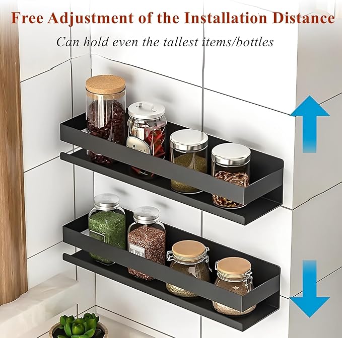 Floating Stainless Steel Shelves with Baking Paint Technique Rust Protection Nail-Free Wall Mounted Storage Shelves for Kitchen,Bathroom,Living Room,Office,Set of 1 Black