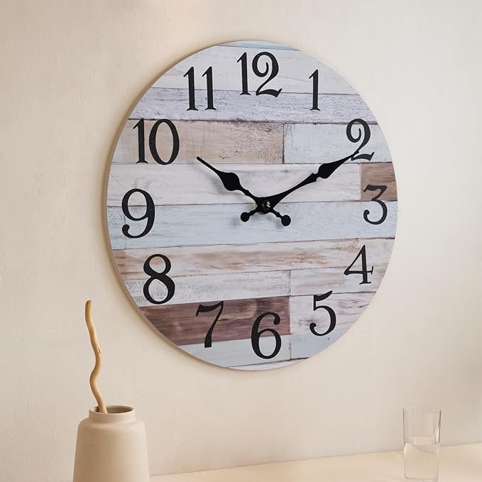 Wall Clock Battery Operated 18 Inch Large Silent Non-Ticking Coastal Country Style Decorative for Living Room, Kitchen, Home,Bathroom, Bedroom, Laundry Room