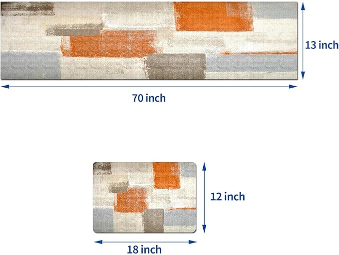 Mcalk Farmhouse Orange Table Runner and Placemats Set of 6 Pieces, Brown Placemats Modern Art,Grey Abstract Art Cloth Place Mats Indoor for Kitchen,Linen Material for Dining Table