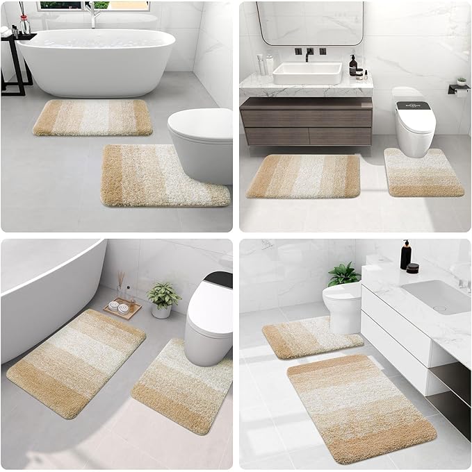 Arotive Microfiber Bathroom Rugs, Shaggy Soft and Absorbent Bath Rug, Non-Slip, Thick Plush Machine Washable Dry Bath Mats for Bathroom, Tub and Shower, 47x24, Camel