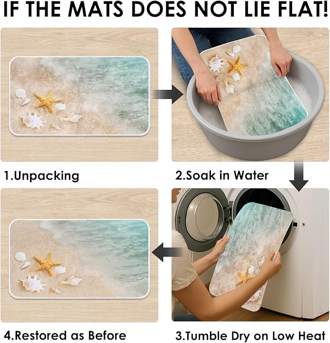 Britimes Bath Mat for Bathroom, Beach Starfish Sea Shell Washable Cover Floor Rug Carpets Floor Mat Bathroom Decorations 16x24 Inches for Kitchen Bedroom Indoor