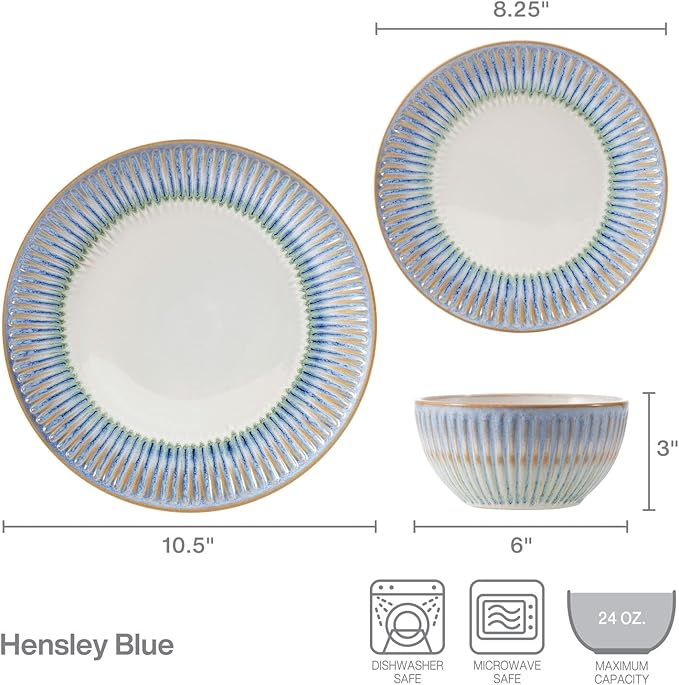 Pfaltzgraff Hensley Blue 12 Piece Dinnerware Set, Service For 4