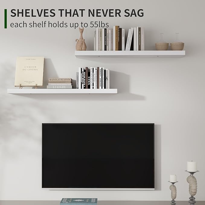 Marsmiles Wood Floating Shelves for Wall Set of 2, 36 Inch Wide Rustic Wooden Floating Shelves, Invisible Wall Mounted Display for Living Room Bedroom Kitchen Bathroom Office, Black