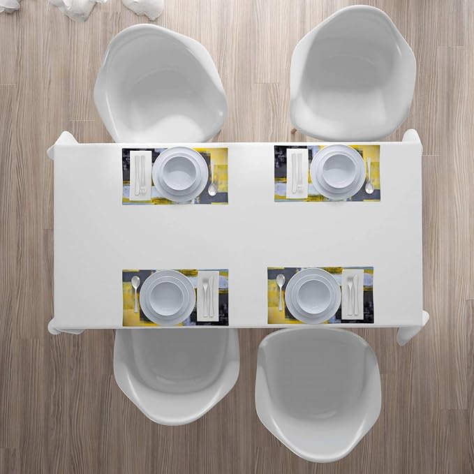 Ambesonne Yellow and Grey Place Mats Set of 4, Abstract Art Painting Design Modern Composition Brush Marks Pattern, Washable Fabric Placemats for Dining Table, Standard Size, Yellow Grey
