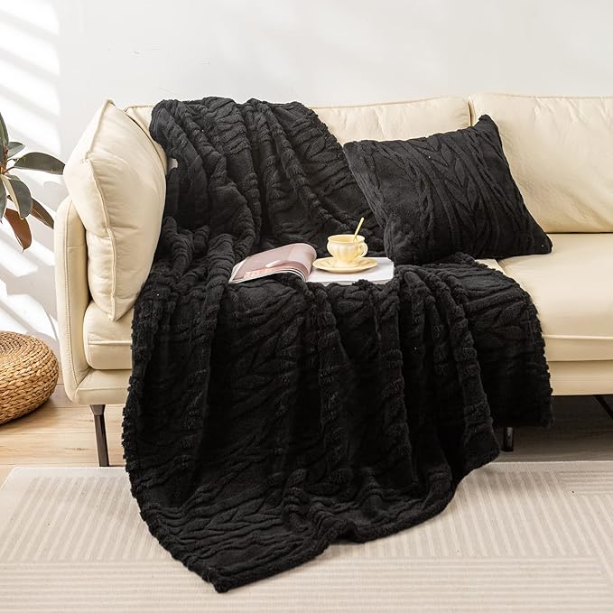 YUSOKI Sherpa Twin XL Blanket-3D Stylish Design Super Soft Fuzzy Cozy Warm Blanket Thick Plush Fluffy Furry Blankets for Teen Girls Women Couch Bed Sofa Chair Men Boys Gift(Black,65"x90")