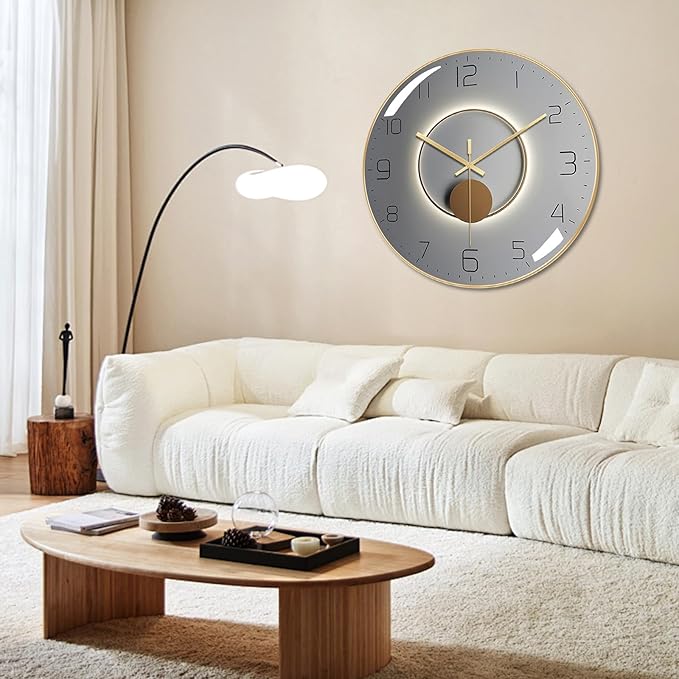 Ergocar Silent Modern Metal Wall Clock - Art Deco Style, Non-Ticking for Living Room, Bedroom, Office, Study Room