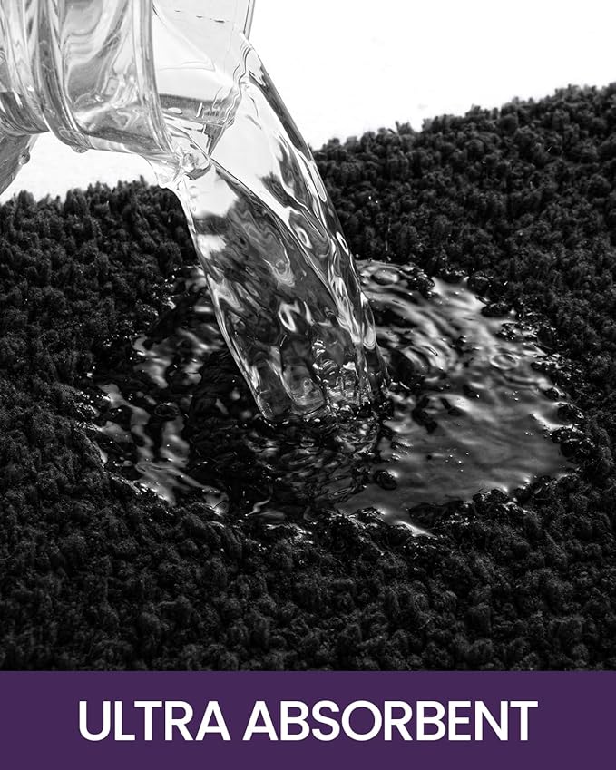 DEXI Bathroom Rug Mat 24x16, Extra Soft and Absorbent Bath Rugs, Washable Non-Slip Thick Carpet Mat for Shower Floor, Tub, Black